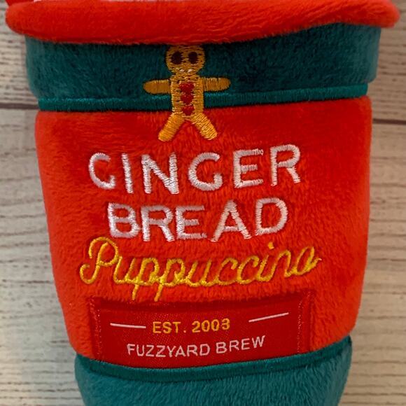 Happy Howlidays Gingerbread Puppuccino Dog Toy Plush Stuffed Squeaker Coffee Cup - Picture 5 of 9